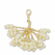 Pendentifs en perles de verre fleur Dor&eacute;-blanc cass&eacute;