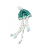 Pendentifs en perles de verre m&eacute;duse Turquoise-blanc-transparant doublure blanc