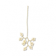 Pendentifs en perles de verre fleur Dor&eacute;-blanc cass&eacute;