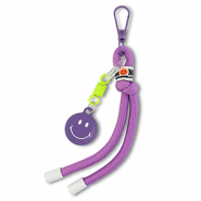 Porte-cl&eacute;s smiley avec cordon Violet-jaune n&eacute;on-blanc