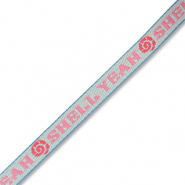 BY31® Ruban texte "Shell yeah" Bleu clair-rose-rouge corail-bleu