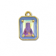 M&eacute;tal TQ laiton breloques rectangle Dor&eacute;-bleu-AB coating