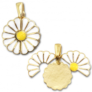 Breloques en laiton Eco-brass&reg; m&eacute;daillon fleur / fleur Dor&eacute;-blanc-jaune