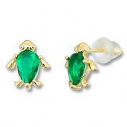 M&eacute;tal TQ laiton boucles d'oreilles / puces d&rsquo;oreilles tortue Dor&eacute;-vert
