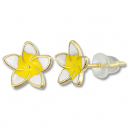M&eacute;tal TQ laiton boucles d'oreilles / puces d&rsquo;oreilles fleur Dor&eacute;-jaune-blanc