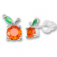 M&eacute;tal TQ laiton boucles d'oreilles / puces d&rsquo;oreilles pomme Argent&eacute;-orange chaud-vert