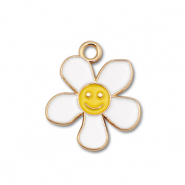 Breloques en m&eacute;tal &eacute;maill&eacute;e fleur avec souriant Dor&eacute;-blanc-jaune
