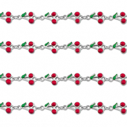Appr&ecirc;ts en acier Inox cha&icirc;ne maille jaseron cerises Argent&eacute;-rouge-vert