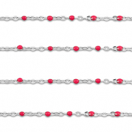 Appr&ecirc;ts en acier Inox cha&icirc;ne maille jaseron 1mm Argent&eacute;-rouge cerise