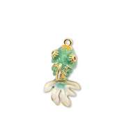 Breloques en laiton Eco-brass&reg; poisson Dor&eacute;-turquoise-blanc