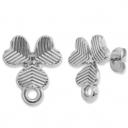 Appr&ecirc;ts en acier Inox boucles d'oreilles / puces d&rsquo;oreilles rond avec anneau tr&egrave;fle Argent&eacute;