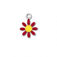 Breloques en acier Inox fleur Argent&eacute;-rouge fonc&eacute;-jaune