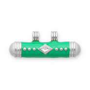 Message bead breloques en acier Inox Argent&eacute;-vert-transparent