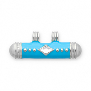 Message bead breloques en acier Inox Argent&eacute;-bleu-transparent