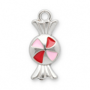 Breloques en acier Inox bonbon Argenté-rouge-rose