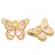 Breloques en acier Inox papillon Doré-rose clair-blanc