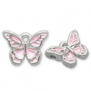 Breloques en acier Inox papillon Argenté-rose clair-blanc