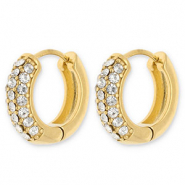 Boucles d'oreilles / cr&eacute;oles en acier Inox avec strass Dor&eacute;-transparent
