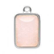 Breloques en acier Inox pierre naturelle rectangle Argenté-rose