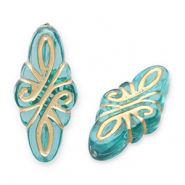 Perles acryliques rhombe arabesque Bleu sarcelle-doré