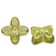 Perles acryliques fleur Vert olive-doré
