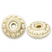 Perles acryliques rondelles avec cœur Blanc cassé-doré