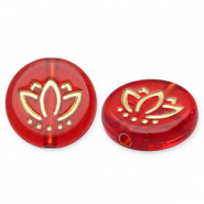 Perles acryliques disque avec lotus Rouge-doré