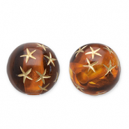 Perles acryliques 10 mm rond avec étoiles Marron cognac-doré