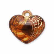 Pendentifs acryliques cœur Marron cognac-doré