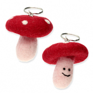 Porte-clés feutrine champignon Rouge-rose clair