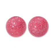 Perles acryliques avec pailletes 12 mm Rose cerise-argenté