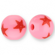 Perles acryliques 12 mm avec étoiles Rose-rouge