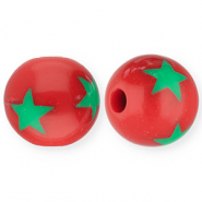 Perles acryliques 12 mm avec étoiles Rouge-vert