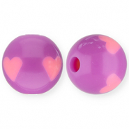 Perles acryliques 12 mm avec cœur Violet-rose