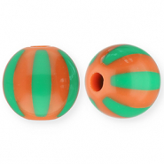 Perles acryliques 12 mm avec rayées Orange chaud-vert