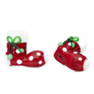 Perles en verre chaussette de no&euml;l Rouge-blanc