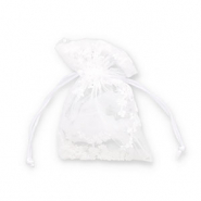 Sachet &agrave; bijoux en organza fleur Blanc
