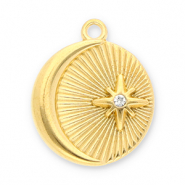 Breloques en acier Inox lune et &eacute;toile avec strass Dor&eacute;-transparent