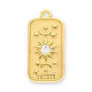 Breloques en acier Inox soleil, lune et étoiles avec strass Doré-transparent