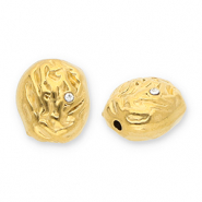 Perles en acier Inox ovale avec strass Doré-transparent