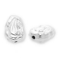 Perles en acier Inox ovale avec strass Argenté-transparent