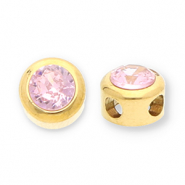 Perles en acier Inox disque Heishi avec strass Doré-rose clair