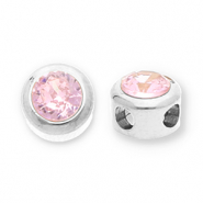 Perles en acier Inox disque Heishi avec strass Argenté-rose clair