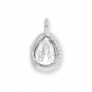 Breloques en acier Inox goutte avec une facette Argent&eacute;-transparent