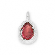 Breloques en acier Inox goutte avec une facette Argent&eacute;-rose fonc&eacute;