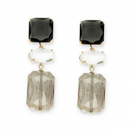 Boucles d&rsquo;oreilles / puces d&rsquo;oreilles en verre de cristal carr&eacute;-ovale-rectangle Gris fonc&eacute;-transparent-gris