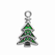 Breloques en m&eacute;tal sapin de no&euml;l Argent&eacute;-vert