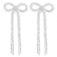 Métal TQ laiton boucles d'oreilles / puces d’oreilles avec strass nœud Argenté-cristal