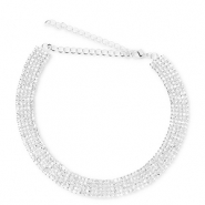 M&eacute;tal TQ laiton collier ras de cou avec strass Argent&eacute;-cristal