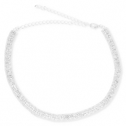 M&eacute;tal TQ laiton collier ras de cou avec strass Argent&eacute;-cristal